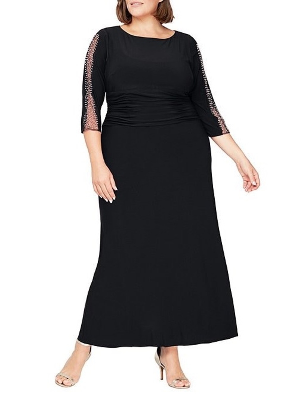 Ignite Evenings Plus Size Embellished 3/4 Sleeve Boat Neck Gown. Size: 16P. NWT.